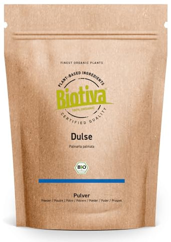 Dulse poudre bio 250g (2x125g) - Palmaria Palmata - Goémon à vache - Rhodyménie palmé - Algue rouge - conditionné et certifié en Allemagne - Biotiva