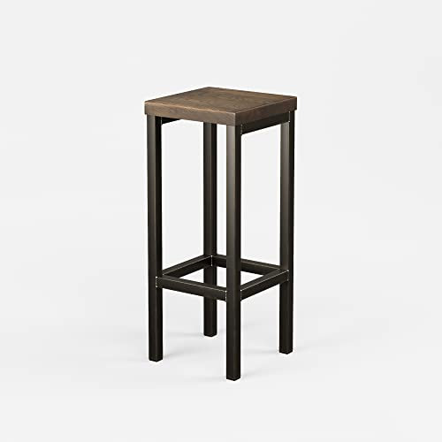 Original-BestLoft® Barhocker New York Handmade Industriedesign Loft Stahl Holz Eiche massiv (Dunkel geräuchert, 65)