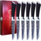 Couteaux à Steak Damas Lame Dentelée, HOABLORN 6 Couteaux à Viande de Table en Acier Inox, Couteau a Steack de Cuisine, Couteaux Crantés à Bifteck Polyvalents pour Cuisine et Tabl(Noir)
