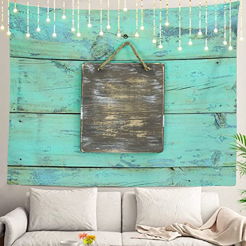 Shrahala Wandteppich aus Holz, Blaugrün, mediterraner Holz, antiker Wandteppich, Scheune, Wandbehang, Dekoration, Polyesterfaser, weißer Saum, für Wohnheim, Schlafzimmer, 130 x 150 cm