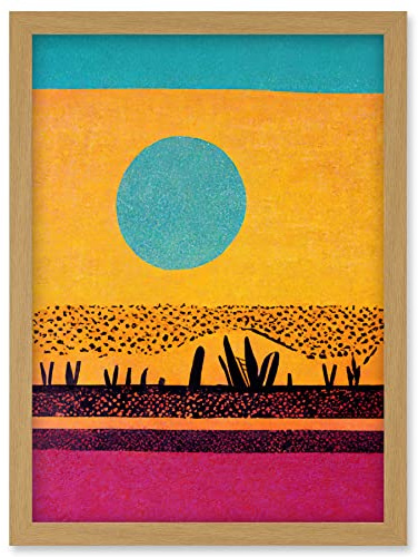 Wee Blue Coo Desert Roadside Oasis Modern Pop Art Surreal Landscape Artwork Framed Wall Art Print A4