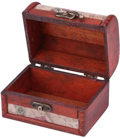 Cyrank Vintage-Schmuckkästchen, Kleine Holz Schatztruhe, Dekorativ Holzkisten, Retro-Schmuckkästchen aus Holz mit Deckel, Griff und Schloss Holzkiste zum Basteln Stilvolle Aufbewahrungsbox