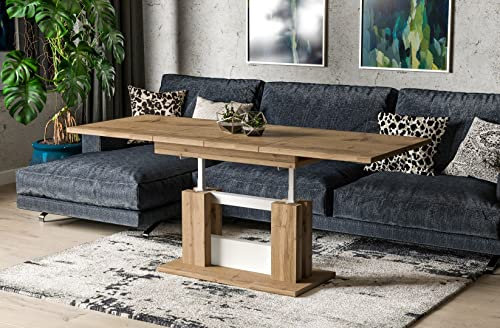 Endo-Moebel Design Couchtisch Fabel 110-170 cm Esstisch erweiterbar & höhenverstellbar Doppellift (Wotan Eiche)
