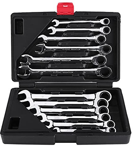 Jeu de clés, clé à anneau Jeu de clés mixtes à cliquet Jeu de clés en acier au chrome-vanadium Outils de réparation automatique Un jeu de clés