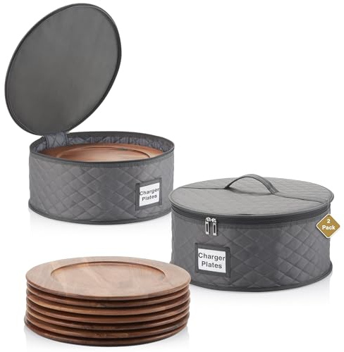 STOZU 2 Pack China Storage Containers for Charger Plates - 15 W x 7 H - Includes 24 Felt Pads - Hard Top and Bottom - Great for Platters, Big Plates and Serving Dishes