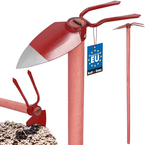 KOTARBAU® Azada doble con mango de madera, 120 cm, accesorios de jardín, herramientas de jardín, herramientas de mano, azada para colgar, trasplantar, deshierbar, cuidado del jardín, 80 x 125 mm
