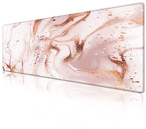 Schreibtischunterlagen-Schutz, Mauspad mit rutschfester Gummiunterseite, strukturiertes und wasserdichtes Mauspad mit genähten Kanten, große Schreibtischmatten für Computer, Laptop, Gaming, Rosa,Gold