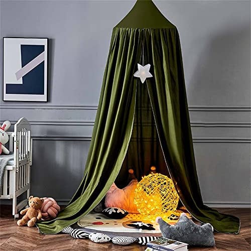 Surwin Betthimmel Madchen Jungen Babybett Doppelbett, Einfarbig Moskitonetz Baldachin Kinderzimmer Einzelbett Himmel Schlafzimmer Dekoration Spielzelte Kinder Geschenk, Ohne Bohren (Dunkelgrün)