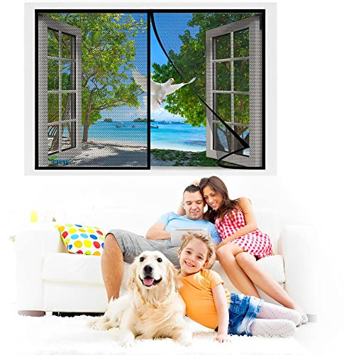MagnéTique Moustiquaire Moustiquaire Fenêtre Fenetre 115 x 90 cm Moustiquaire Enroulable sans Percer pour Enfants et Animaux de Compagnie【Noir】
