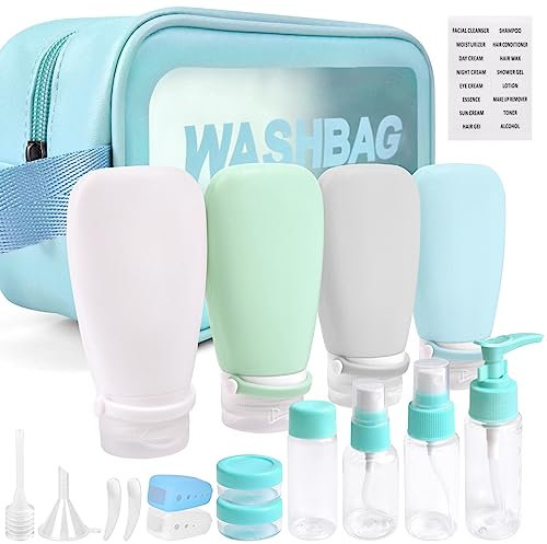 Noideeer 18 Stück Silikon Reiseflaschen Set, Flugzeugzulassung für das Reiseflaschen zum Befüllen, geeignet für Shampoo, Lotion, Haarspülung, Duschgel, mit Etiketten und transparentem Kulturbeutel