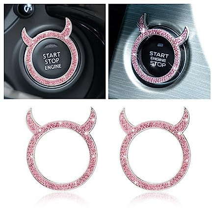CGEAMDY 2Pcs Auto Start-Stopp-Knopf Abdeckung Glänzend Dekorativen Ring, Legierung Strass Auto Taste Ring, Stilvolle Und Glamouröse Damen Auto Dekorationen(Rosa)