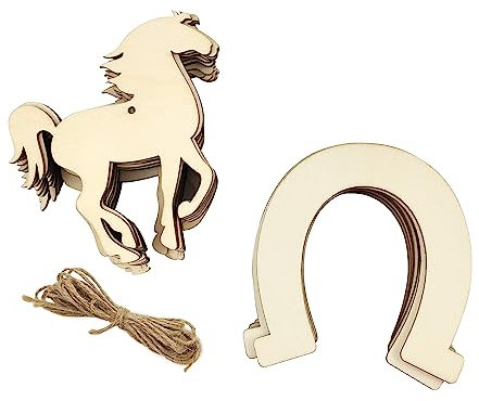 32 Stück Holz Pferd & Hufeisen Ausschnitte Unlackiertes Holz Pferd & Hufeisen hängende Ornamente DIY Cowboy Handwerk Geschenkanhänger für Home Party Dekoration Handwerk Projekt