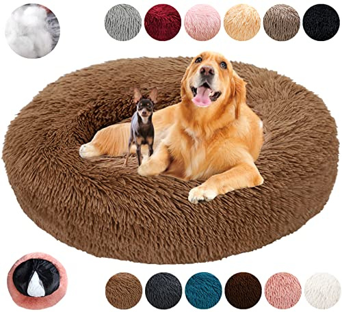 KZhanmy Panier Chien Rond Dehoussable,Grande Taille Apaisant Chien Coussin Lavable Anti-dérapant Anti Strss,Lit Chien Moelleux en Doux,Grand et Moyenne Tapis,12 Couleurs Marron XS-40cm/16''