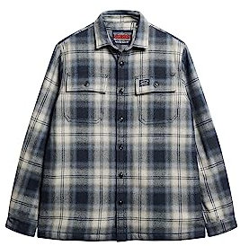 Superdry Wool Miller Overshirt Veste, Roderick Check Dark Blue, S Homme