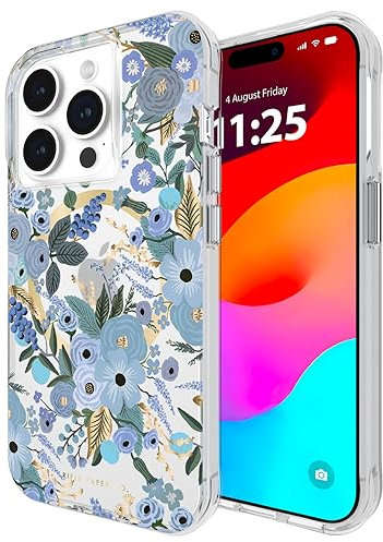 Rifle Paper Co. iPhone 15 Pro Case [Compatible with MagSafe] [12ft Drop Protection] Cute iPhone Case 6.1 with Floral Pattern, Anti-Scratch Tech, Shockproof Material, Slim Fit - Garden Party Blue