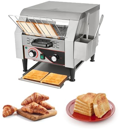 Hiteemer Commercial Toaster 300 Slices/Oven Restaurant Hour Toaster Conveyor 2200W Heavy Duty Stainless Steel Electric Toaster Conveyor Belt with Handle for C