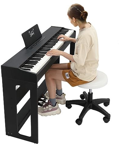 Glarry GDP-104 Digital Piano with Stand, Pedals & Bluetooth - 88 Keys, Full Weighted, Ideal for All Levels (Black)