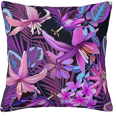 HCHES Wasserdichte Kissenbezüge für den Außenbereich, 45 cm x 45 cm, doppelseitig, nahtlos, Blumenmuster, Kissenbezüge für Garten, Terrasse, Möbel, Couch, Sofa, Bett, Dekor (Lila und Lilien)