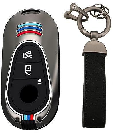 KUNIO Coque de clé de Voiture Convient pour Mercedes Benz Classe C W206 Classe S W223 C200 GLC 2023 2022 2021 2020 Protection de clé Boîtier en métal Porte-clés B Noir