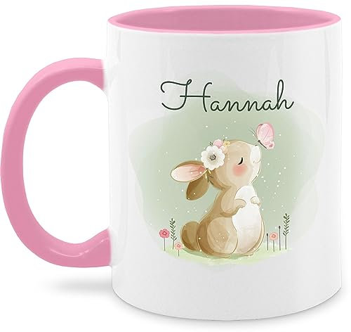 Tasse Tassen 325ml - Süßer Hase mit Name personalisiert I Hasen Geschenk Bunny I Rabbit I Kaninchen - 325 ml - Rosa - süße osterbecher hasenmotiv ostern tasse. personalisierte kinder osterhasen