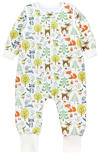TupTam Schlafsack mit Füßen aus Bio-Baumwolle – Baby Schlafsack 2.5 TOG mit Beinen & Ärmeln, OEKO-TEX, Farbe: D505101 Grüner Wald Reh Fuchs Eule, Größe: 116-122