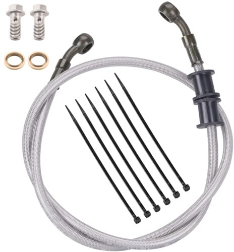 Motorrad-Bremsleitung,28° 0°Edelstahl-Bremsschlauch,Motorrad Stahlflex-Bremskupplung,1er Pack,Flexible Bremsleitung für ATV Bikes Motocross Street Bikes (90cm 35.45â€œ,Silber)