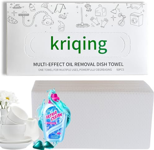 Kriqing Disposable Cleaning Cloths for Kitchen Dishwashing, Bathroom Tabletop Wiping, 100 PCS Multi-Effect Kitchen Grease Removal Paper Towels with Dish Soap, Dish Wipes for Camping, Set of 2 Boxes