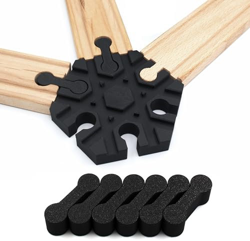 6-Fach Kreuzung, Schienenkreuzung, Holzeisenbahn, kompatibel mit Brio, Eichhorn, IKEA Lillabo, inkl. 6 Adaptern, Schienenverbinder, 7-teilig