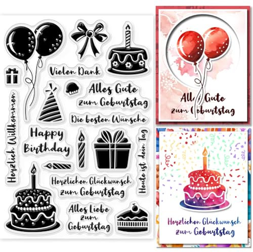 GLOBLELAND Alles Gute Zum Geburtstag Deutsche Klare Stempel Geburtstagsstempel Für DIY Scrapbooking Sprüche Deutsche Silikon Silikonstempel Transparente Stempel Siegel Für Karten Tagebuch