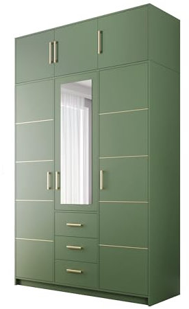 Schrank Bali 2 D3 Kleiderschrank mit Tür/Spiegel/Regal/Kleiderstange (Grün + Erweiterung)