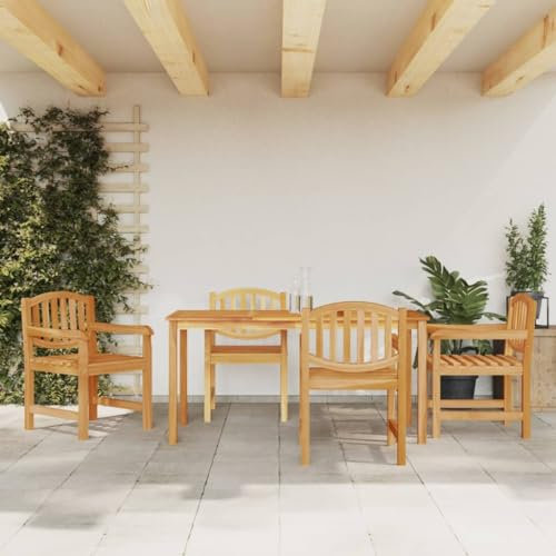 Gecheer 5-TLG. Garten Essgruppe Holz, Terrassenmöbel Set, Sitzgarnitur, Gartengarnitur, Biergartengarnitur, Gartenmöbel Set, Tisch und Stuhl, Massivholz Teak