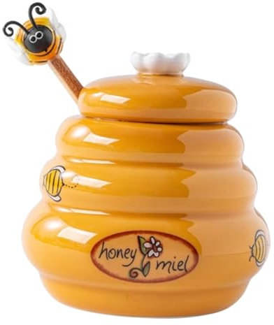Ciieeo Tarro De Miel Con Tapa y Cucharón Recipiente De Para Miel Dispensador De Delicado Para Cocina o Despensa