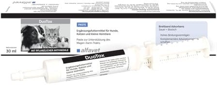 Alfavet DuoTox Paste mit pflanzlicher Kohle und Bentonit, gegen Erbrechen bei Hunden, Katzen, kleinen Heimtieren 30 ml Injektor