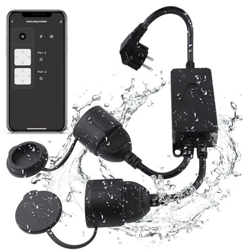 ANTELA WLAN Smart Steckdose IP44 Wasserdichte Outdoor AußenSteckdose mit Strommessung, 2 Ausgänge, Alexa, Google Home, 16A, Smart Life APP