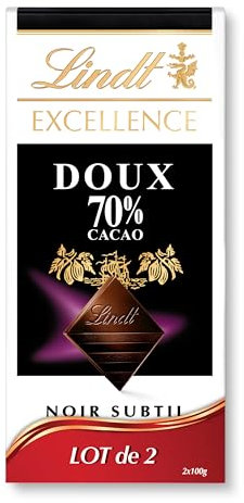 Lindt - Lot de 2 Tablettes EXCELLENCE Noir 70% Cacao Doux - Chocolat Noir, 2x100g