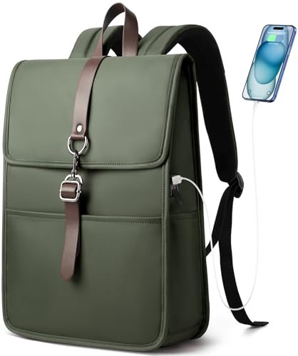 HEROIC KNIGHT Laptop Backpack Women, 15.6 Inch Anti-Theft Casual Daypack, Water Resistant School Bag With USB Charging Port, Travel Rucksack Business Work Backpack for Men-Green