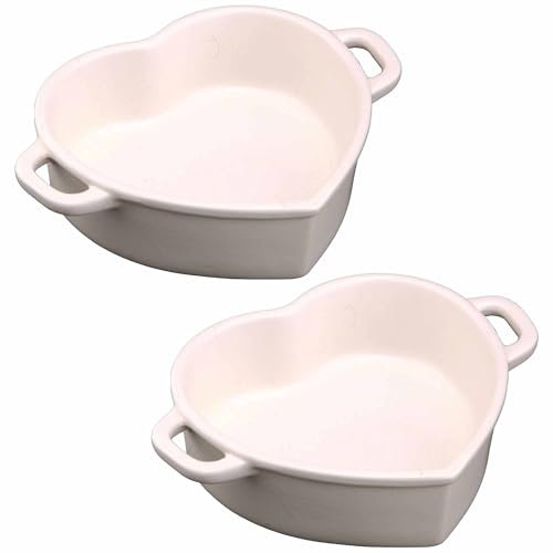 Heart Ceramic Baking Dish Set Of 2 with Handles Oven To Table Ideal for Lasagne/Pie/Casserole/Tapas (5x 14.5x 19cm/8.5inch) White