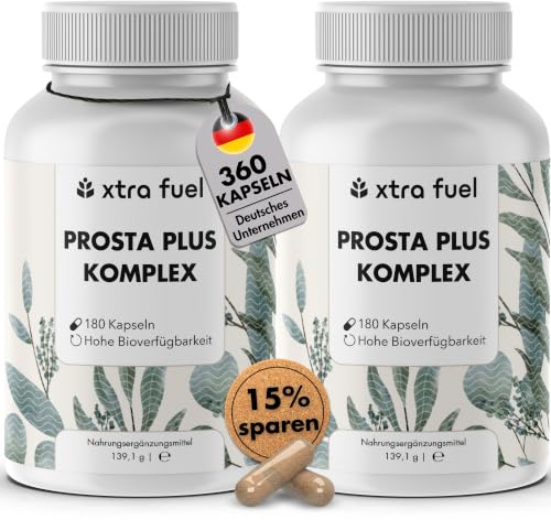 Prosta Plus Komplex - 360 Prostata Kapseln hochdosiert - einzigartige Formel aus Kürbiskern-, Sägepalmen-, Brennselwurzelextrakt mit Zink, Vitamin E & Selen - geprüft - vegane Prostata Komplex Kapseln