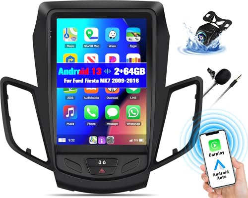 OiLiehu 2G+64G Android 13 2 DIN Carplay Android Auto Radio para Ford Fiesta MK7 2009-2016 Pantallas para Coches 9,7 Pulgadas Radio de Coche con EQ/Bluetooth/SWC/FM RDS/WiFi/GPS/Cámara de Marcha Atrás