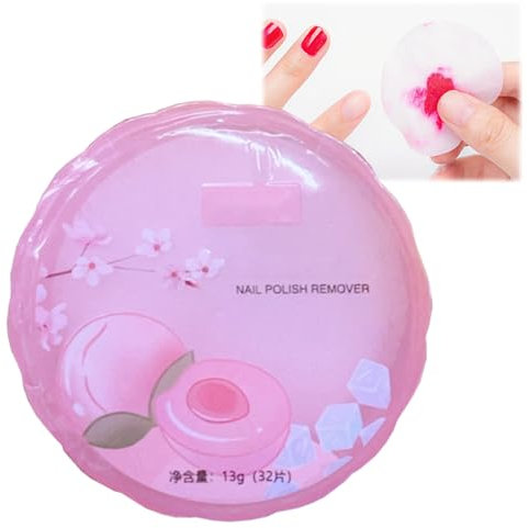 32Pcs of Nail Polish Cleaning Pads with White Peach Fragrance. Lint-Free Wipes for Instant, Easy Nail Varnish Cleanup. Convenient and Portable Pink