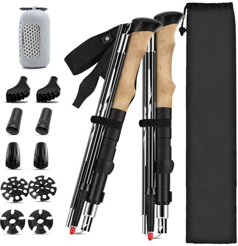 Spardar Wanderstöcke Faltbar, Ultraleichte Wanderstöcke aus Aluminium, Inklusive 1 Mikrofaserhandtuch und 10 Wanderaccessoires, Geeignet für Bergsteigen, Wandern