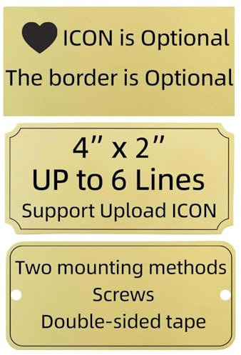 QIPAN Custom Engraved Metal Name Plate,Personalized Name Plaque,Thickened Brushed Stainless Steel Custom Laser Engraving Plaques with Adhesive or Hole(with screws) 4“ x 2” (gold)