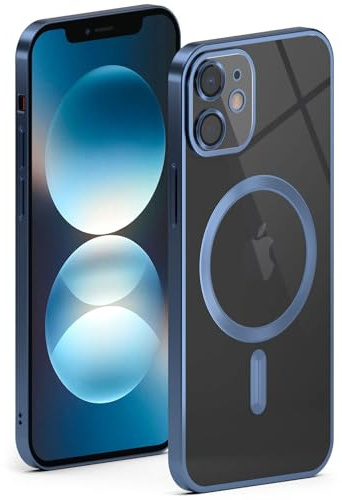 ONEFLOW für iPhone 12 Hülle für MagSafe mit Kameraschutz, Schutzhülle induktives Laden Durchsichtig, Handyhülle iPhone 12 Case Magnetisch, Hellblau