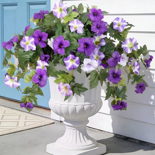 Künstliche Kunstblumen für den Außenbereich, 2 Stück, künstliche Petunien, Seidenblumen, UV-beständig, kein Verblassen, für Zuhause, draußen, Garten, Balkon, Hof, Veranda, realistische Innendekoration