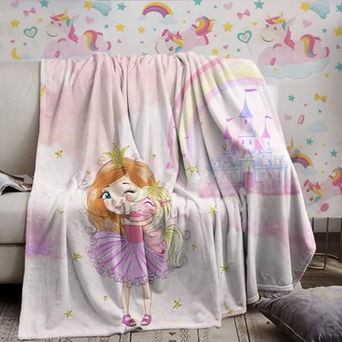 WZXGHE Einhorn kuscheldecke, Weich Bequem Flanell Einhorn Decke,Süße Sofa Decke Mit Tiermotiv,für Geschenk mädchen Vier Jahreszeiten (Einhorn-B, 130x150cm)