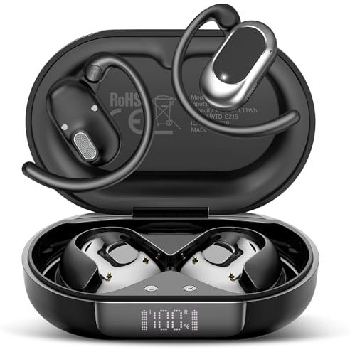 STECEi Auriculares Oreja Abierta Bluetooth 5.4, 2025 Auriculares Inalámbricos Deportivos con Gancho, 38H Estéreo Inalambricos Bluetooth con Pantalla LED, Control Táctil, IP7 Impermeable