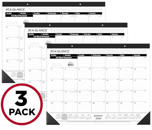 AT-A-GLANCE AZSK240026 Schreibtischkalender, Schreibtischunterlage, monatlich, 55,2 x 43,2 cm, groß, linierte Blöcke, 3 Stück