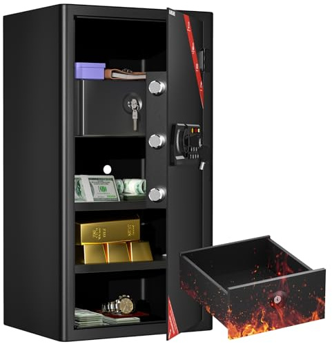 KABISAFE 90L Safe Box, Large Tall Safe with Fireproof Drawer, Electronic Safety Cabinet Safe with Digital Keypad Key Lock and Removable Shelf, Home Safe Office Hotel Business Jewelry Cash