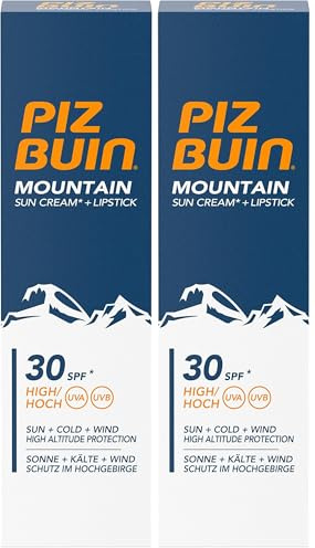 Piz Buin Gamme Montagne Tube Combi de Crème de Protection Solaire IP30 20 ml et Stick à Lèvres IP30 2,3 ml (Lot de 2)