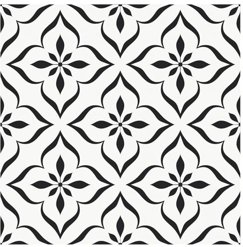 MORCART Peel and Stick Floor Tile, Vinyl Flooring Self Adhesive DIY:Black Flower White 8 x 8 20 PCS 1626